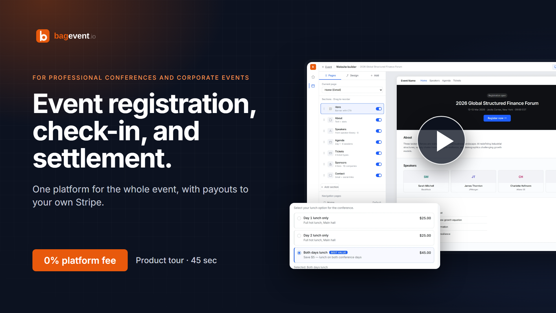 bagevent in 45 Seconds: Event Registration to Check-In, 0% Fee