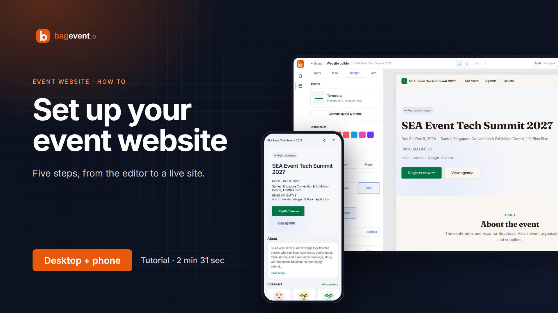 How to Set Up Your Event Website in bagevent (5 Steps, Desktop + Phone)